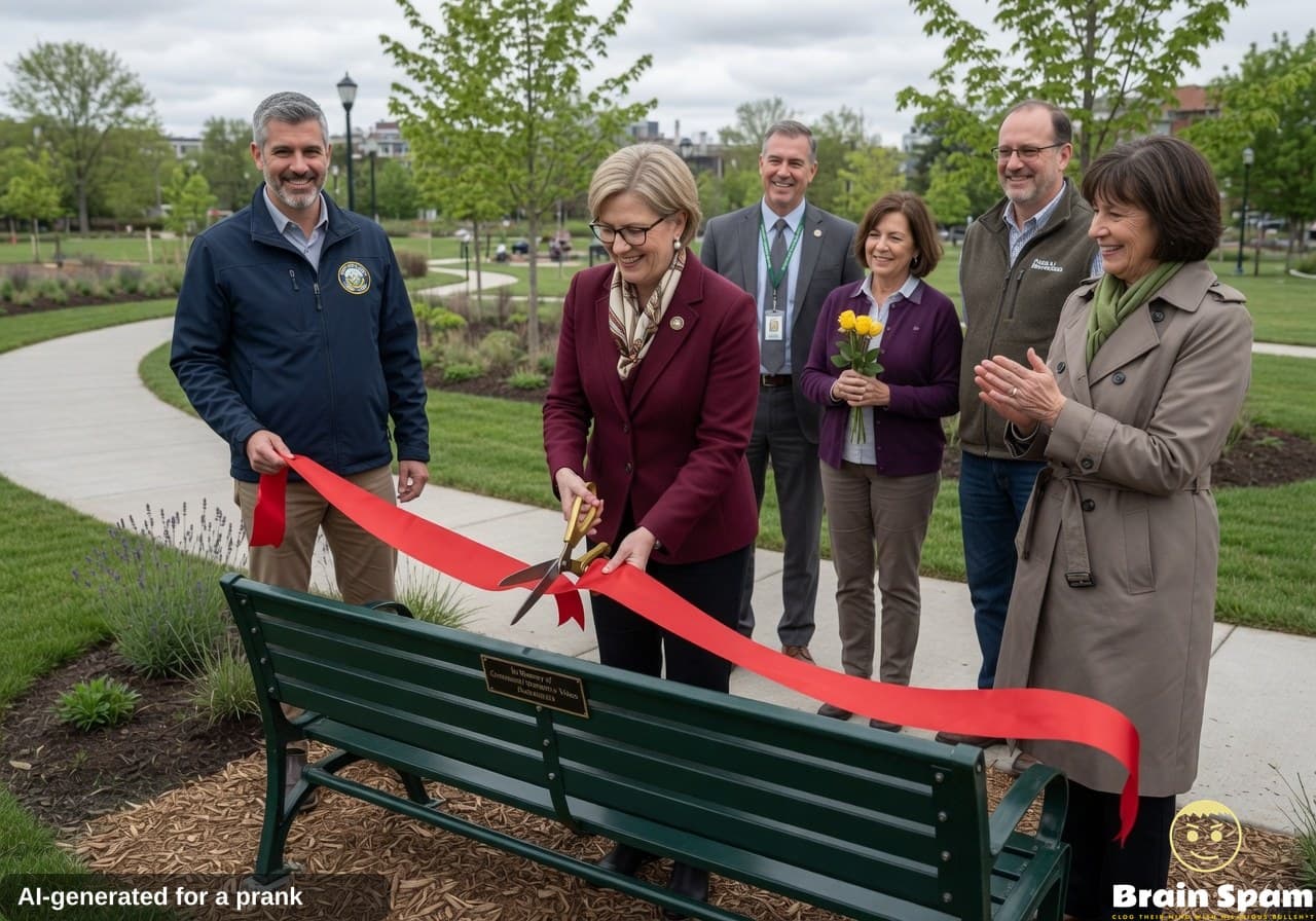 Parks Official Stages Bench Ribbon Cutting With Due Solemnity